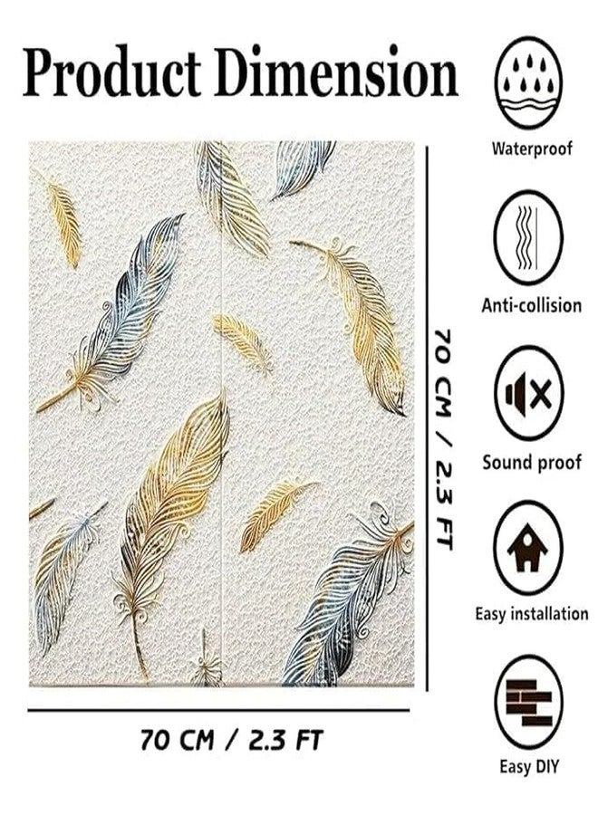 Soldfly White Feather Print Self-Adhesive 3D Textured Wallpaper - Peel & Stick Wall Panels,Waterproof Anti-Fouling Wall Sticker for Home Dcor Home Hotel Living Room Bedroom & Café (70cmX70cm) (30) - Image 3
